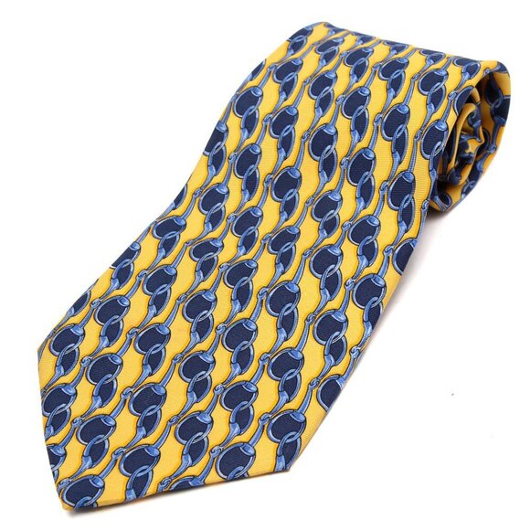 Fumagalli's Silk Tie Spain Vibrant Abstract Pattern Yellow Blue Summer Party - Picture 7 of 7